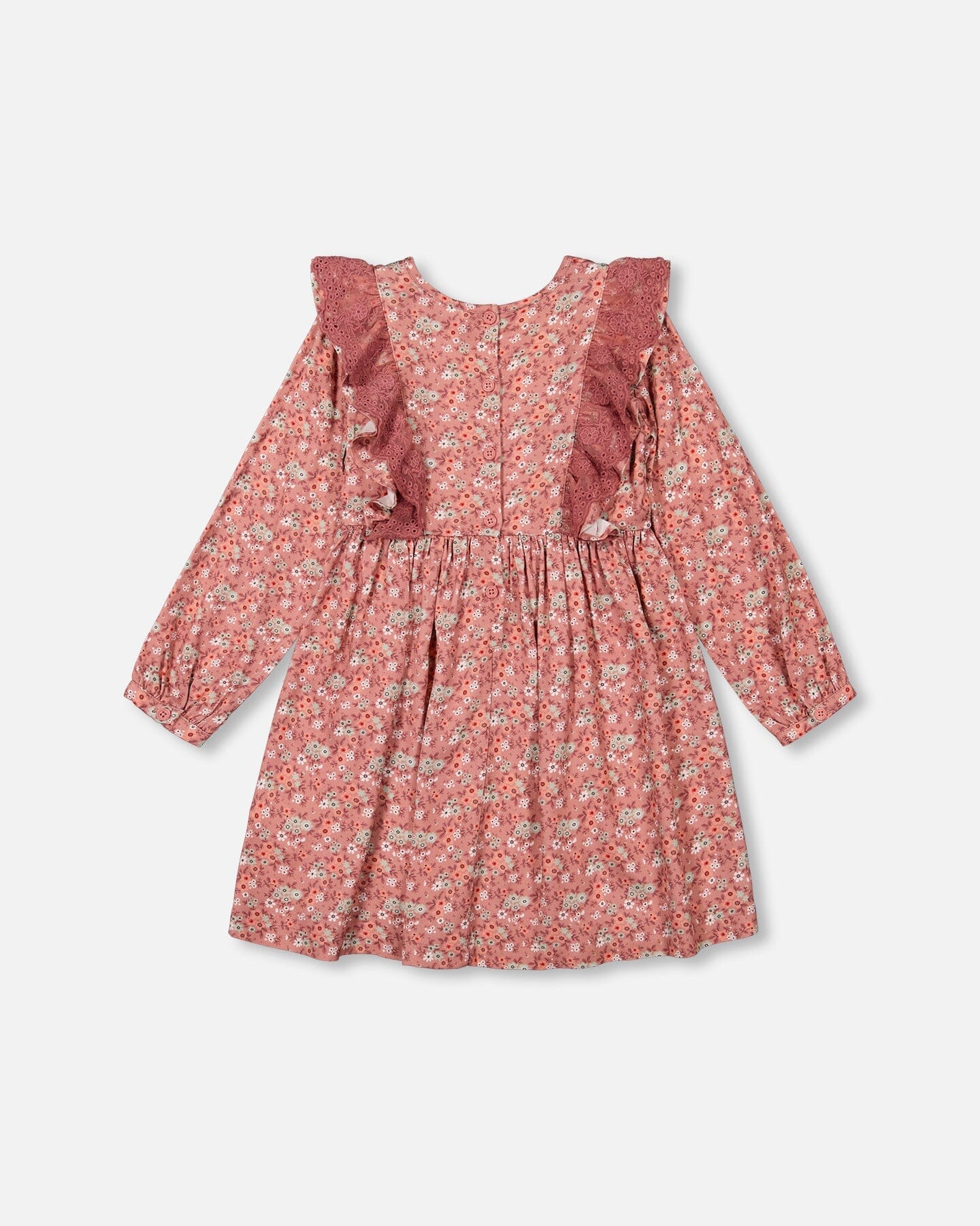 Printed Woven Dress With Frills Dusty Mauve Floral Print - F20G88_031