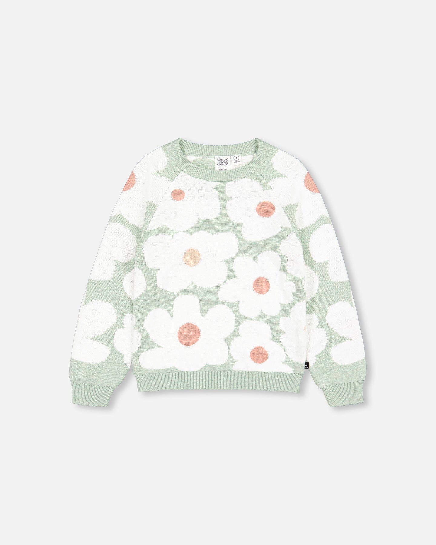 Jacquard Knit Sweater Sage Green With Retro Flowers - F20GT72_000