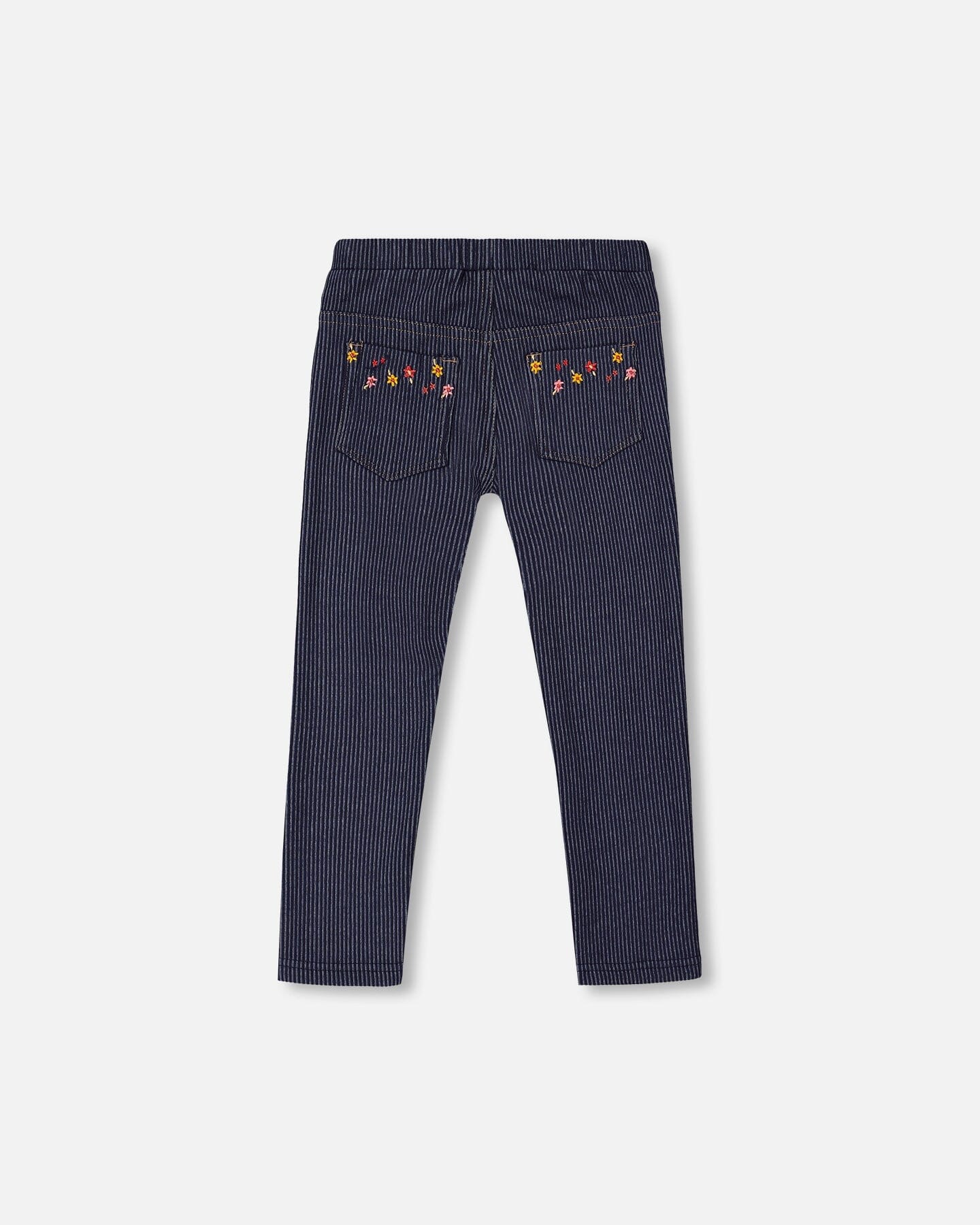 Fluid Ribbed Fabric Treggings With Embroidery In Dark Blue - F20H61_450
