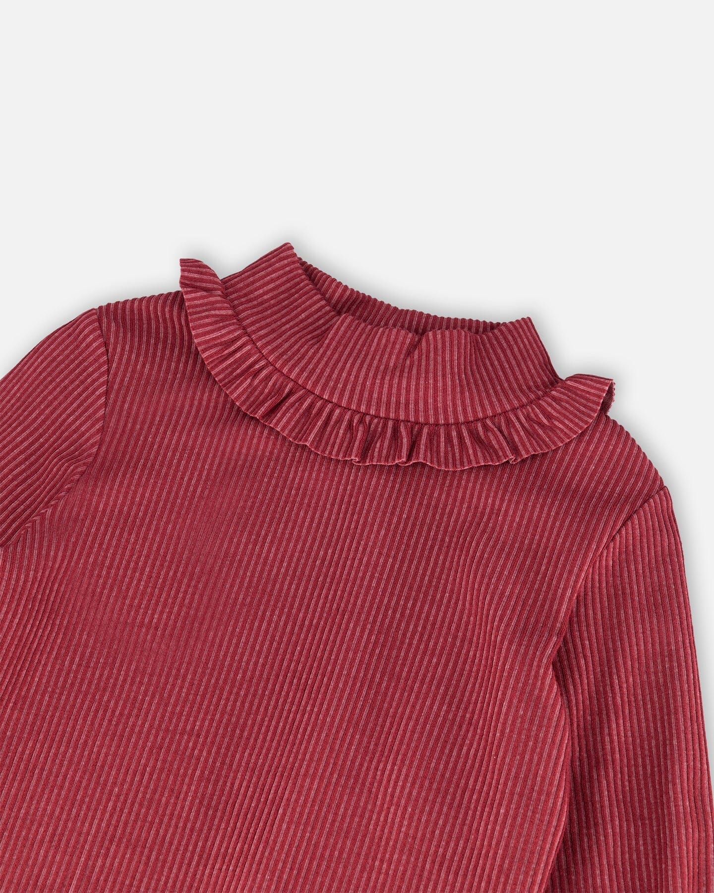 Fluid Ribbed Fabric Mock Neck Long Sleeve Top Autumn Red - F20H73_758