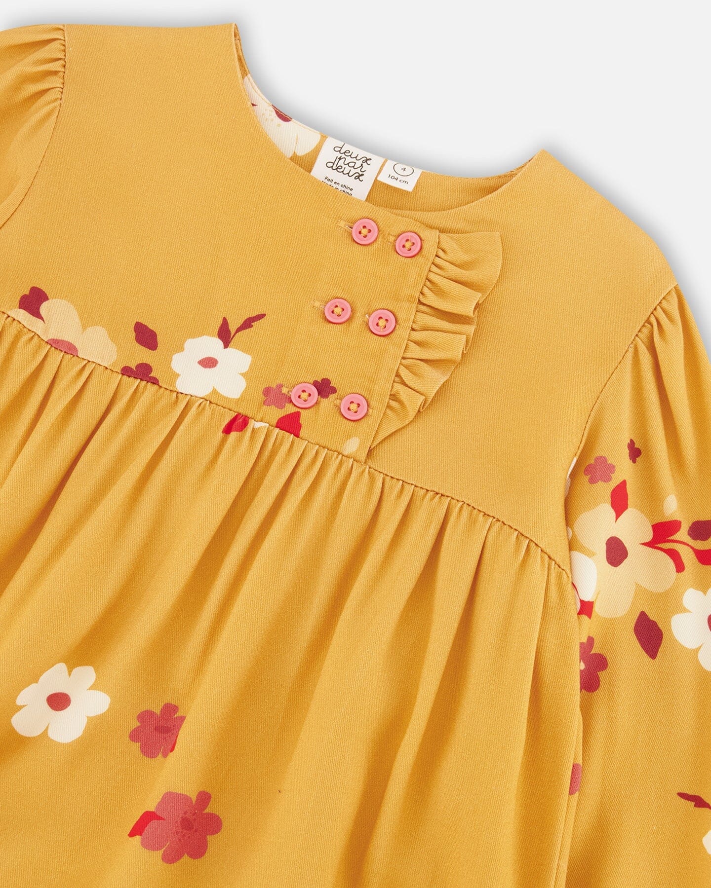 Peasant Woven Dress With Frills Yellow Ochre Floral Print - F20H87_028