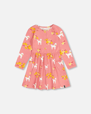 Organic Jersey Dress With Pockets Pink Poodle Print - F20H89_030