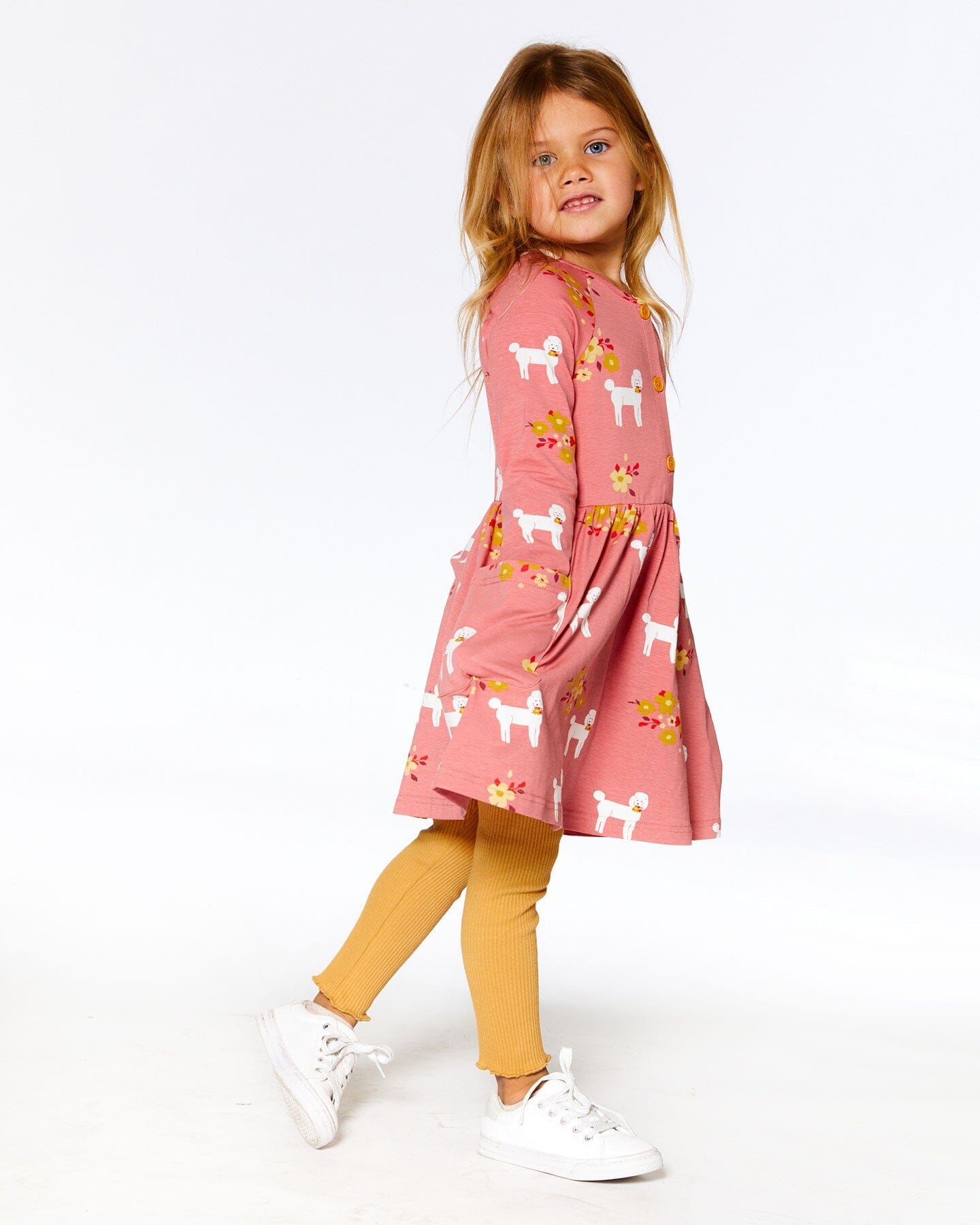 Organic Jersey Dress With Pockets Pink Poodle Print - F20H89_030