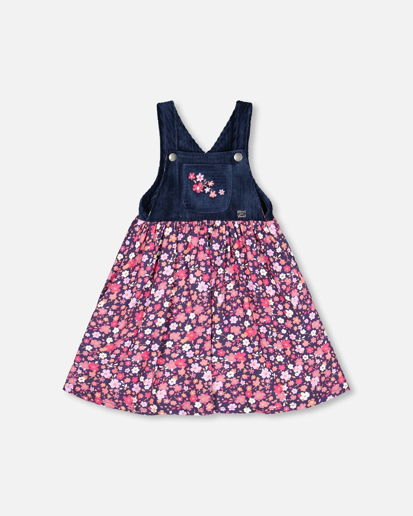 Bi-Material Embroidered Overall Dress Dark Navy Ditsy Flower Print - F20I40_054
