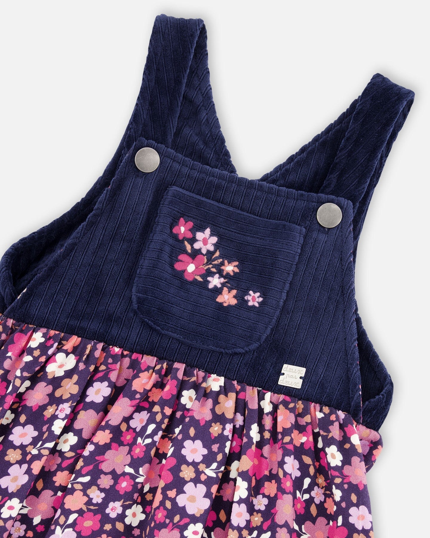 Bi-Material Embroidered Overall Dress Dark Navy Ditsy Flower Print - F20I40_054