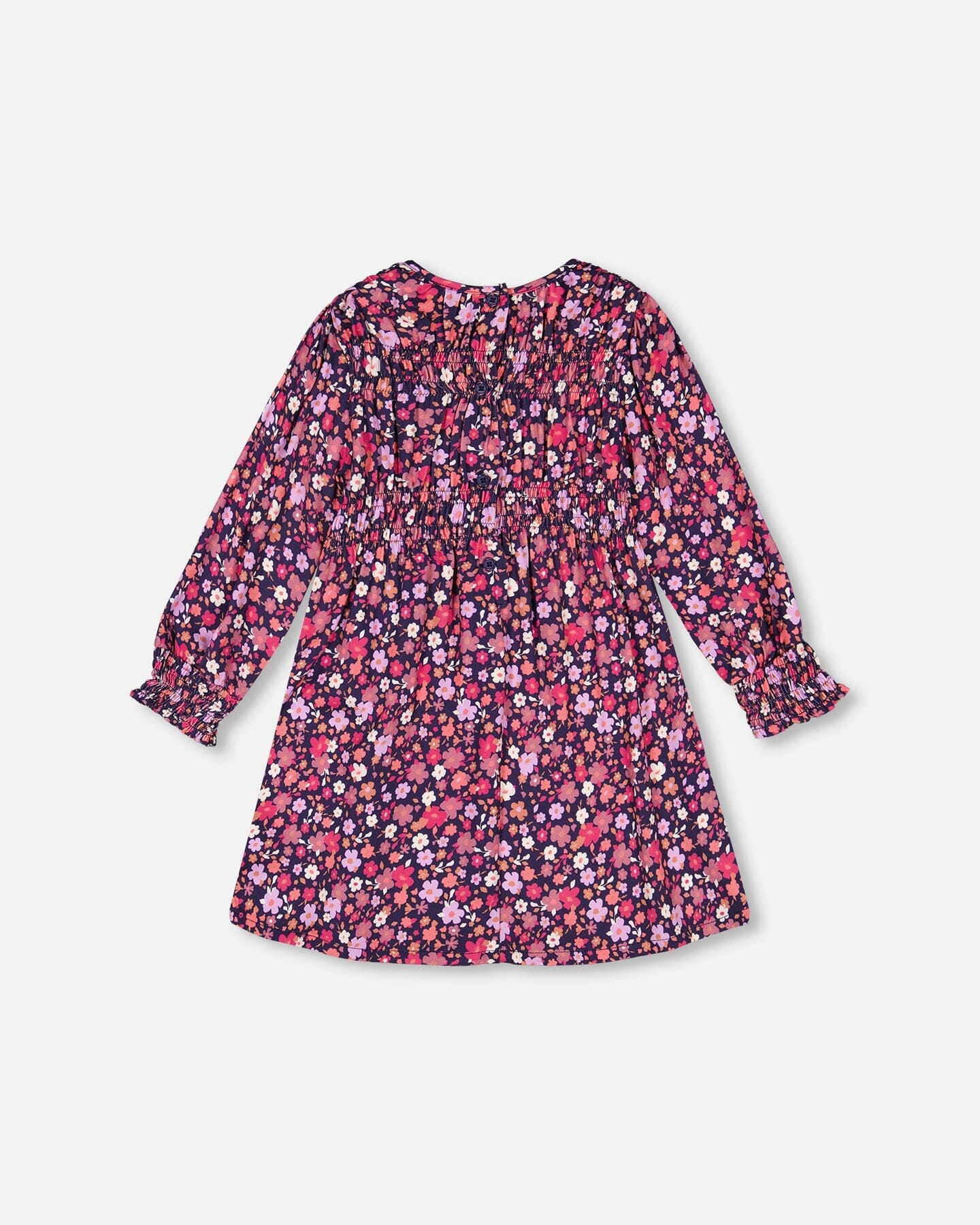 Printed Woven Dress With Puffy Long Sleeves Dark Navy Ditsy Flowers - F20I91_054