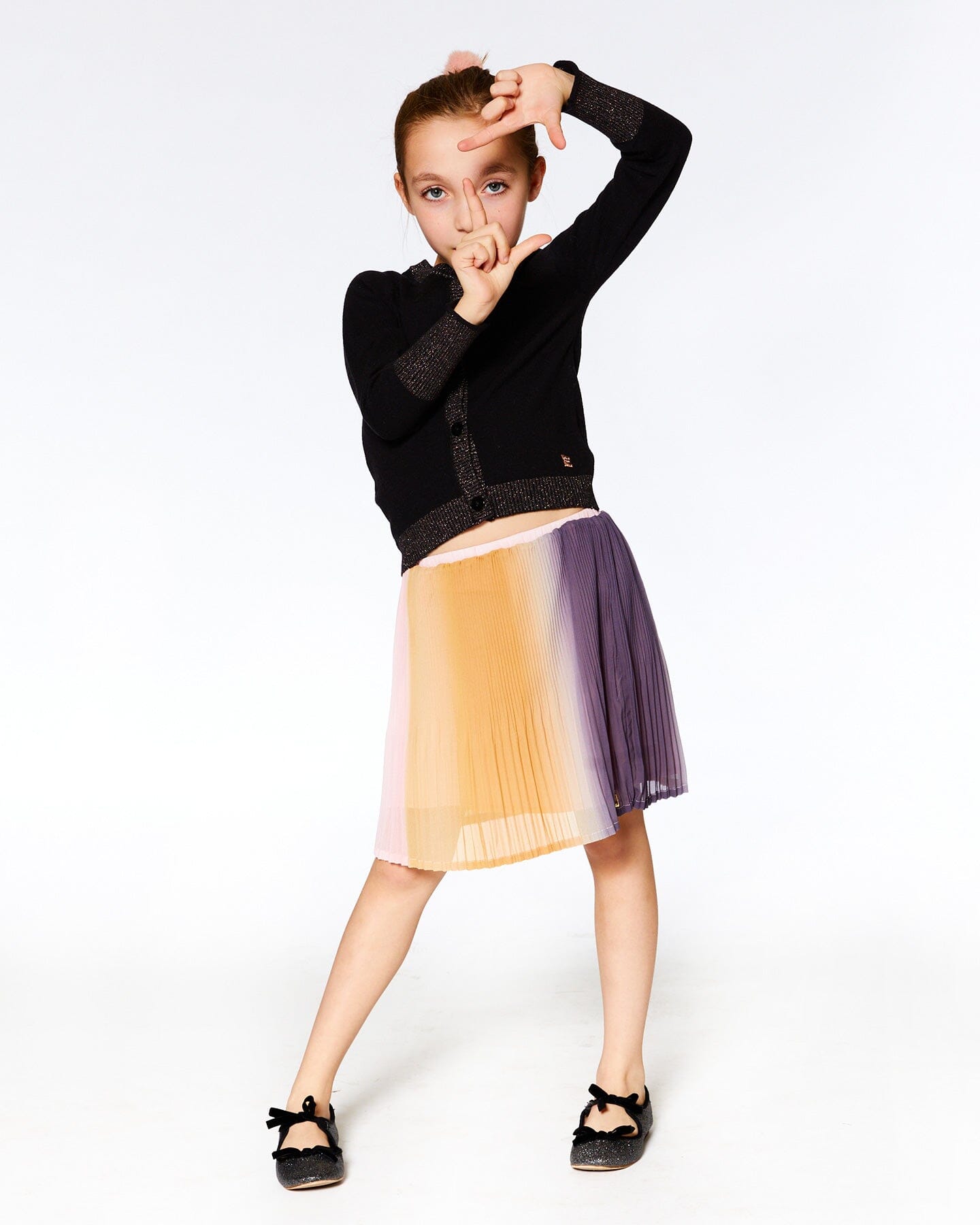 Gradient Chiffon Pleated Skirt Pink And Gold - F20J81_000