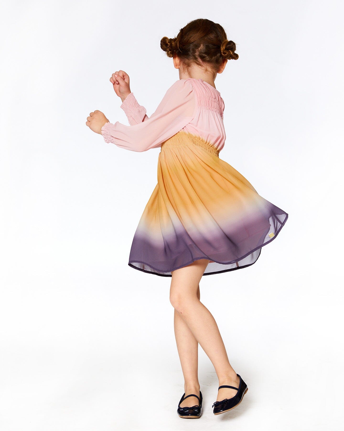 Gradient Chiffon Dress With Smocking Pink And Gold - F20J92_000