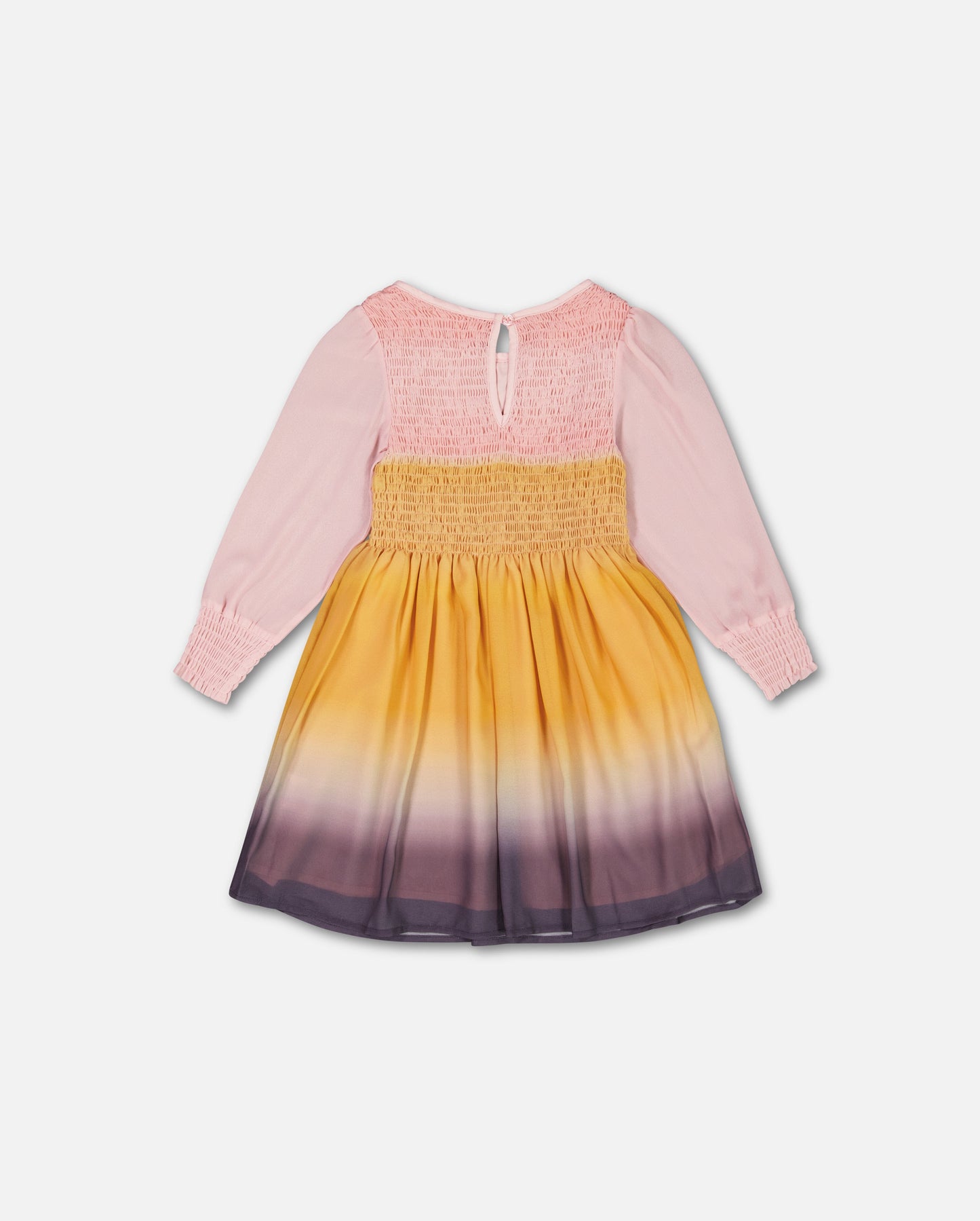 Gradient Chiffon Dress With Smocking Pink And Gold Dresses Deux par Deux 