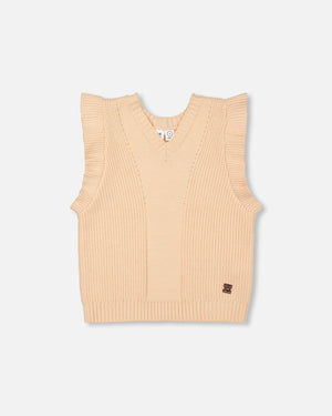 Knitted Vest With Frills Beige - F20JT30_000