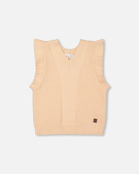 Knitted Vest With Frills Beige - Deux par Deux