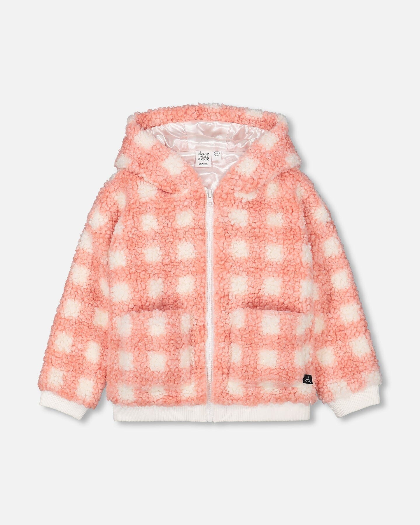 Sherpa Full Zip Hooded Jacket Salmon Pink Plaid - F20K50_000