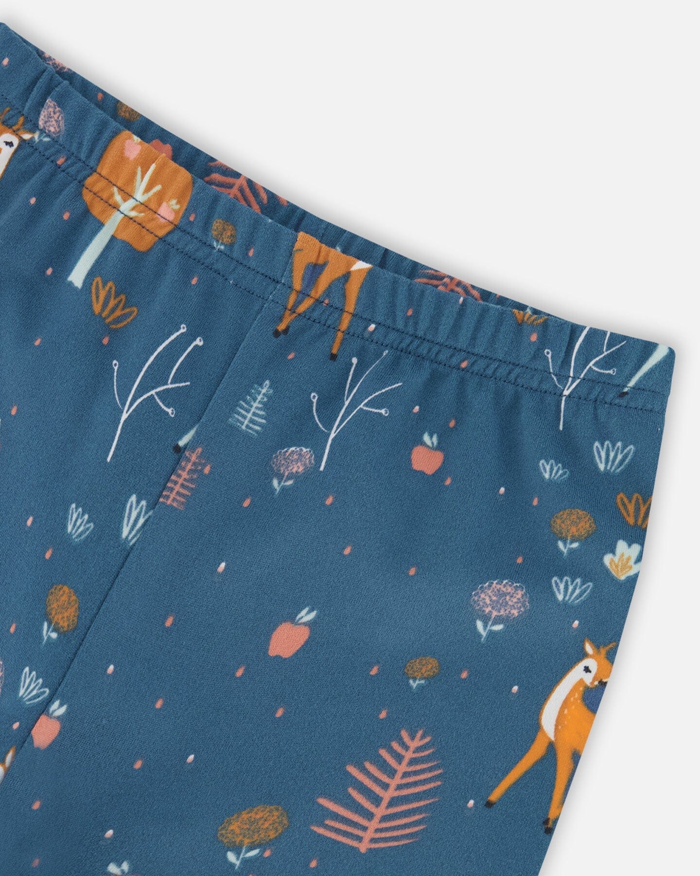 Brushed Jersey Leggings Teal Blue Fawns And Apples Print - F20K60_044