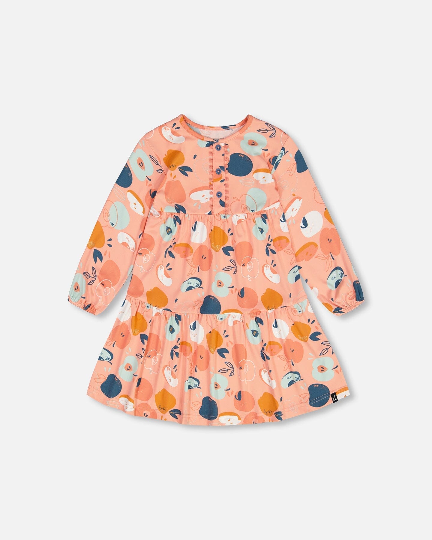 Brushed Jersey Long Sleeve Dress Salmon Pink Apple Print - F20K90_043
