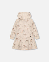 Hooded French Terry Dress Oatmeal Mix Deer Print