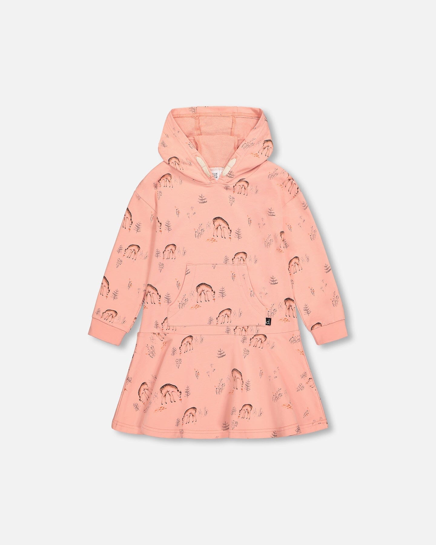 Hooded French Terry Dress Salmon Pink Deer Print - F20K91_064