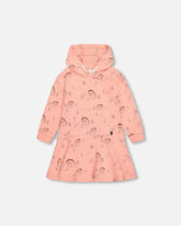 Hooded French Terry Dress Salmon Pink Deer Print