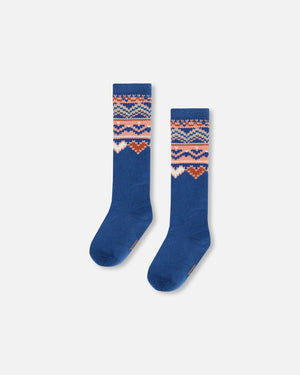 Jacquard Socks Teal Blue - F20KS_000