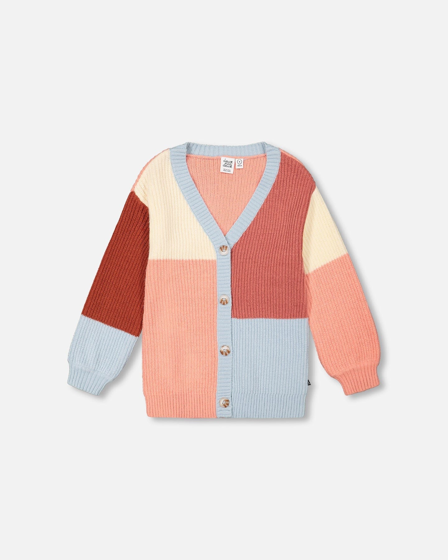Color Block Knitted Cardigan Salmon Pink, Sky, Terra Cotta - F20KT32_000
