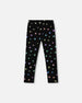 Jersey Stretch Leggings Black Colorful Hearts Foil Print - F20L60_061