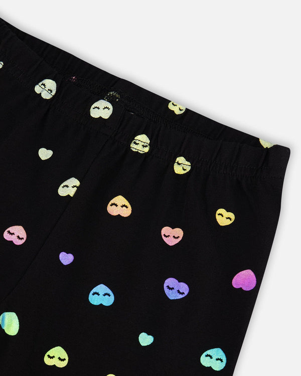 Jersey Stretch Leggings Black Colorful Hearts Foil Print - F20L60_061