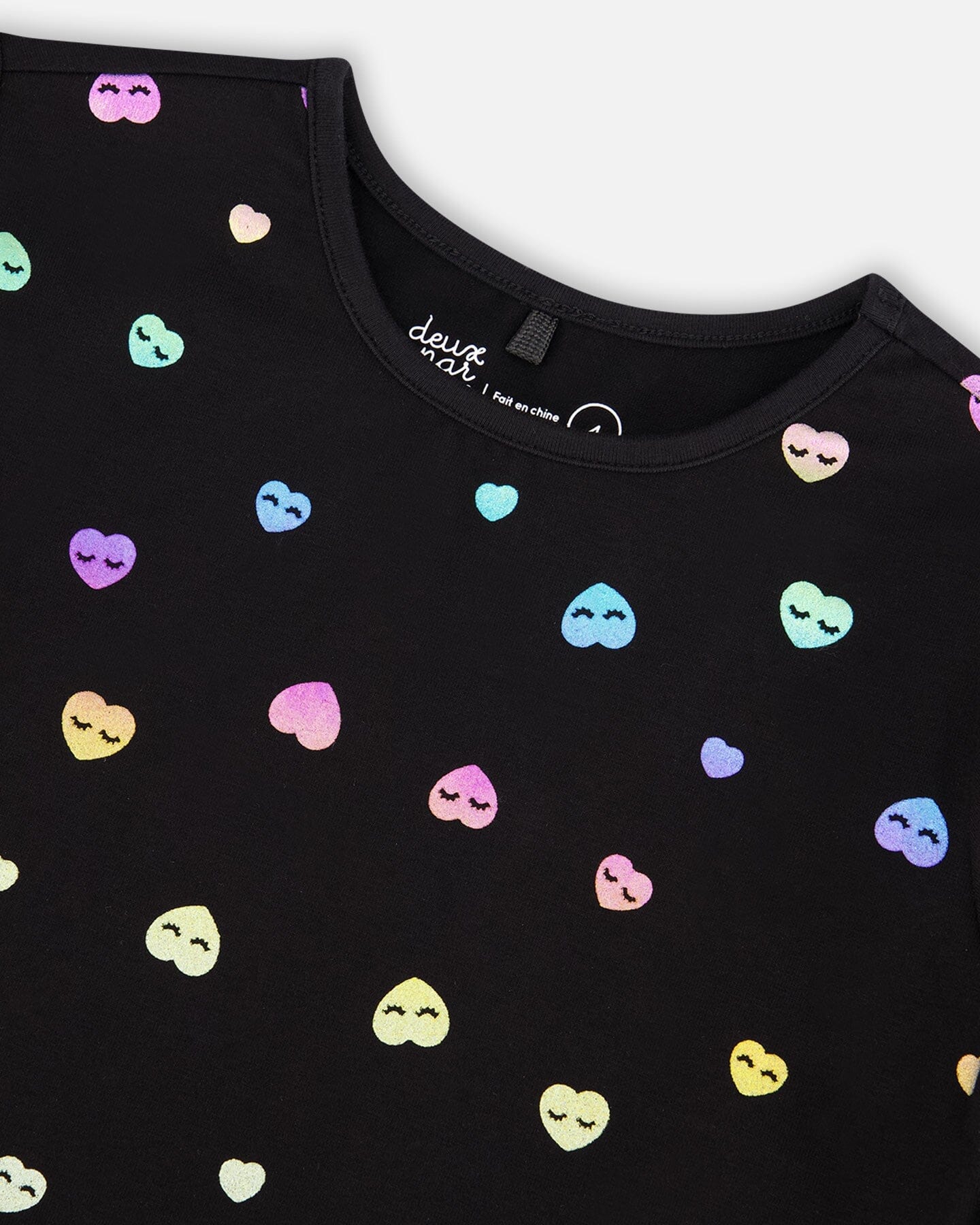 Long Sleeve T-Shirt Black Colorful Hearts Foil Print - F20L73_061