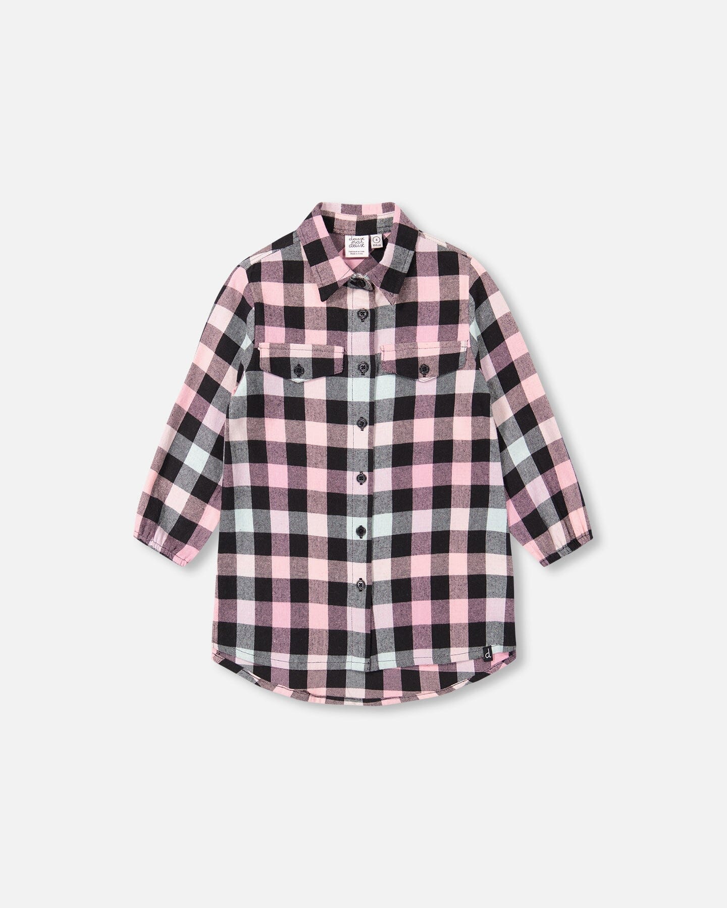 Long Flannel Shirt Flash Pink Plaid - F20L76_062