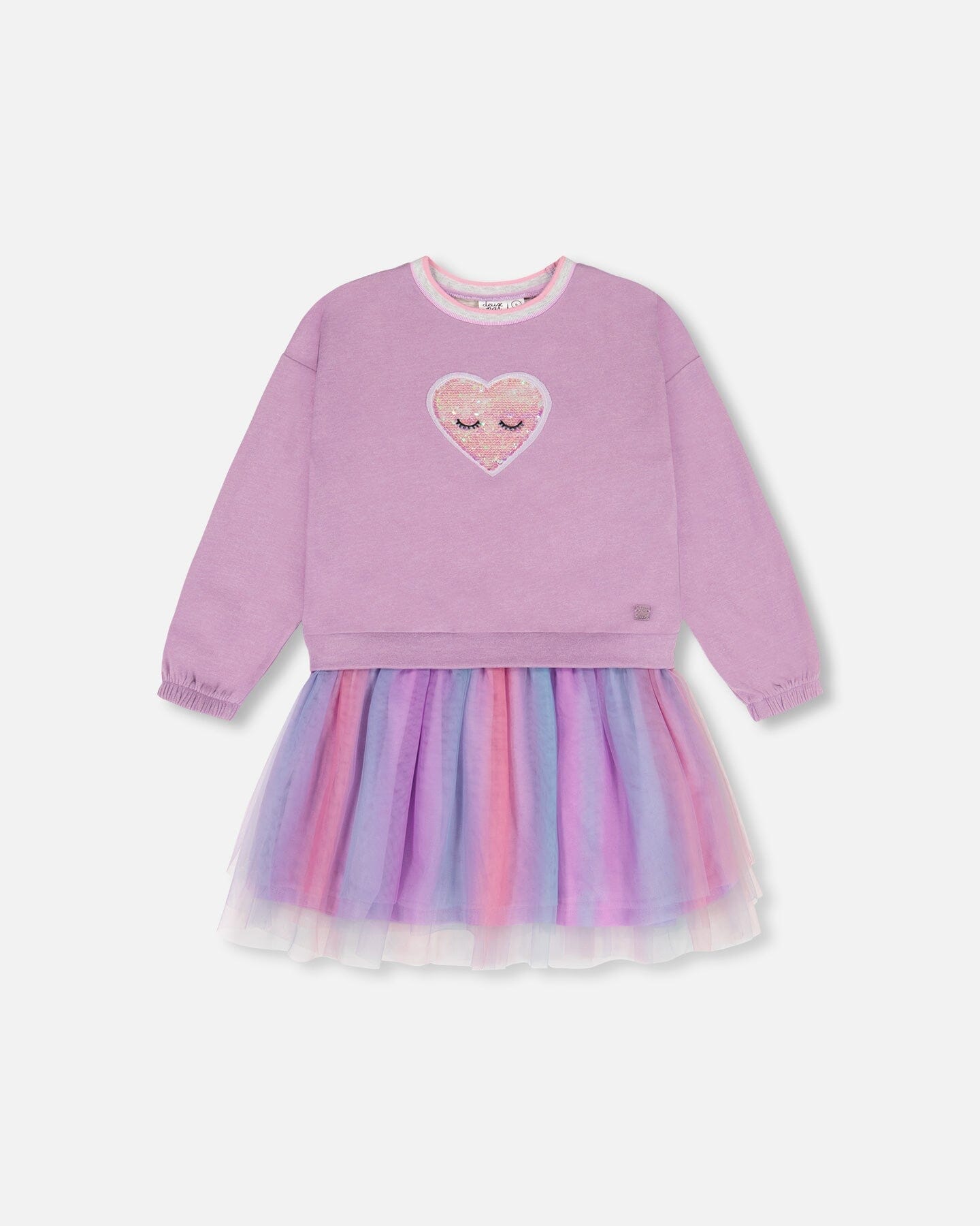 Bi-Material Super Soft Sweatshirt Dress With Rainbow Tulle Skirt Lilac - F20L90_562