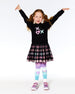 Bi-Material Sweatshirt Dress With Tulle Skirt Black And Colorful Plaid - F20L94_999