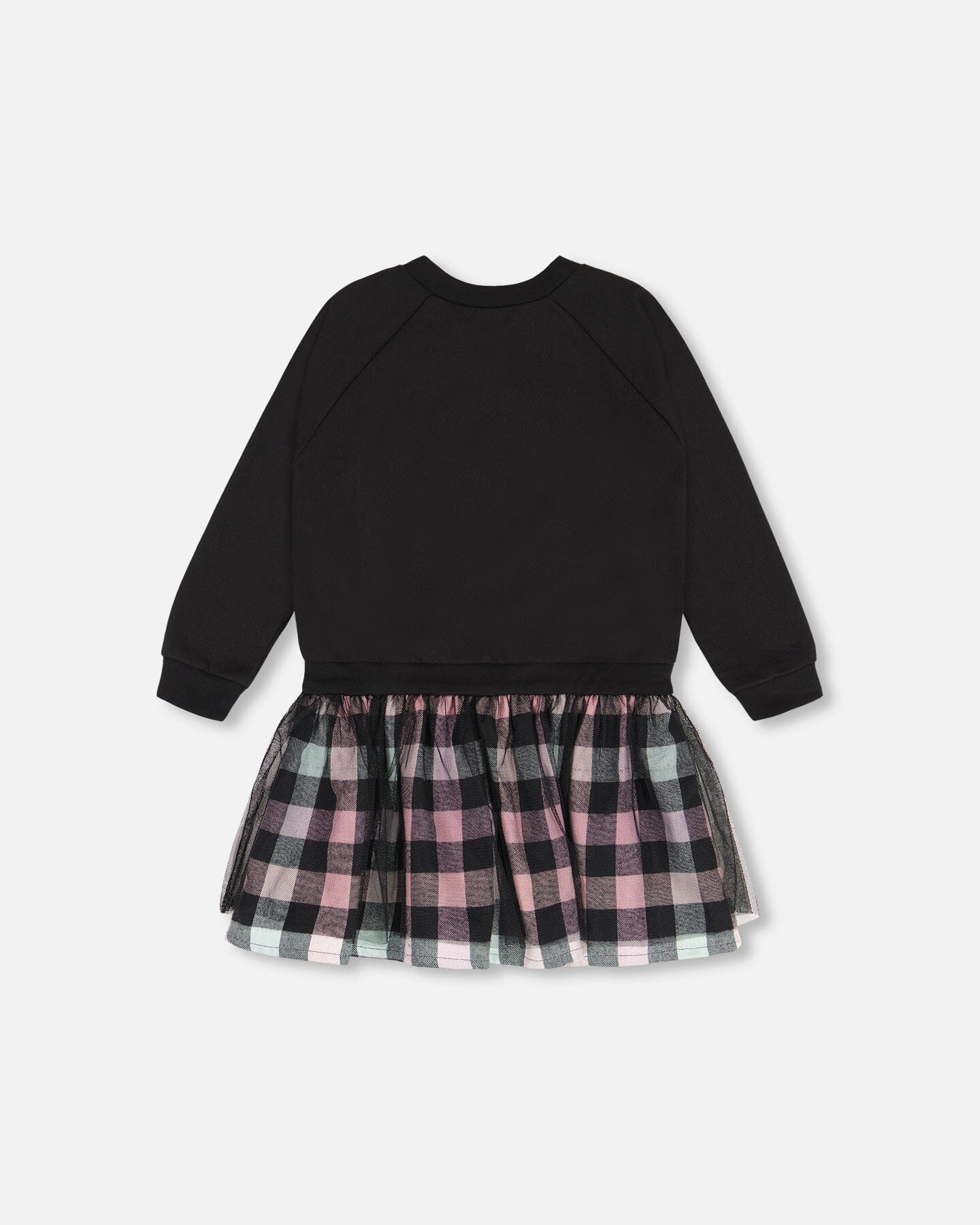 Bi-Material Sweatshirt Dress With Tulle Skirt Black And Colorful Plaid - F20L94_999