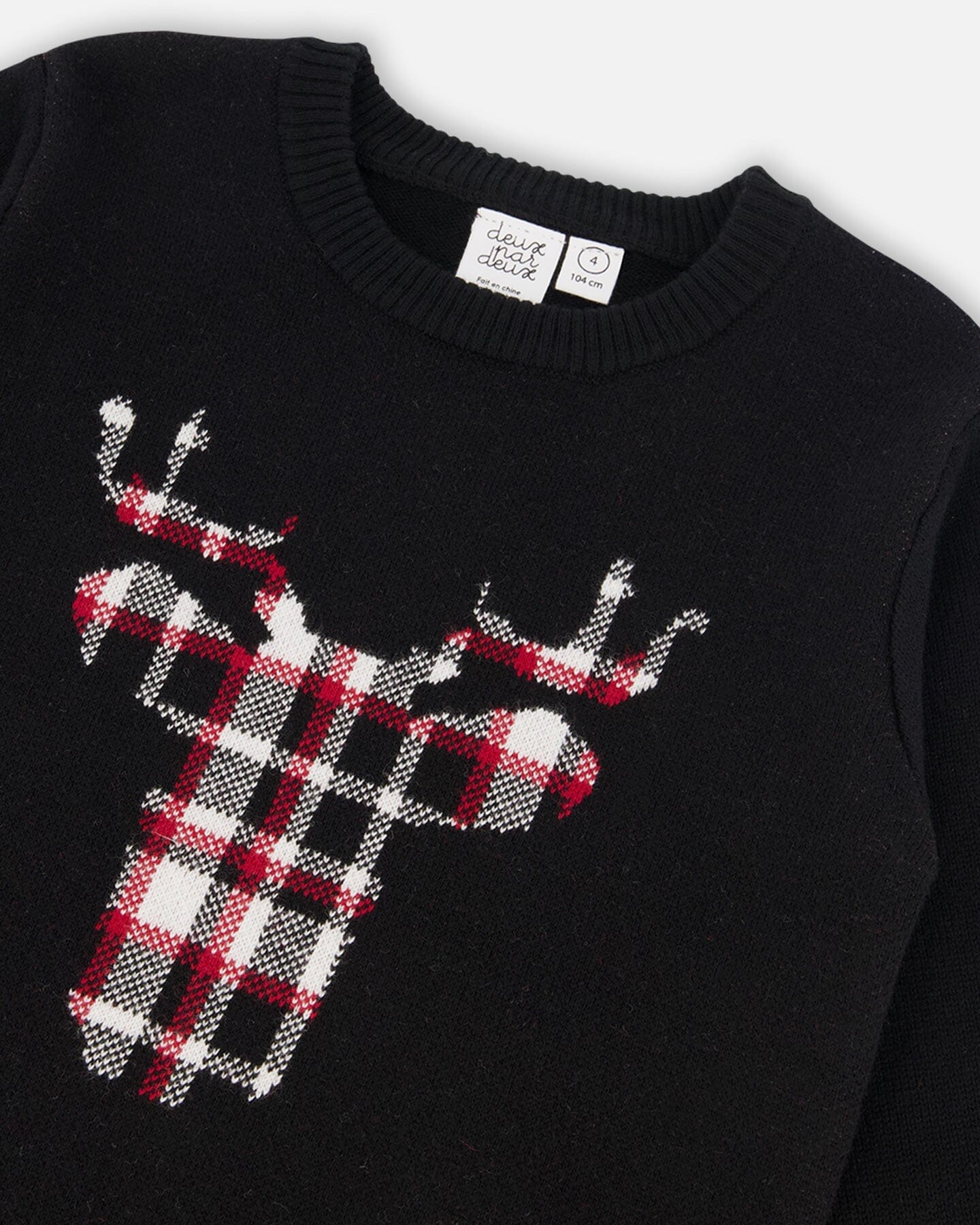 Plaid Deer Knitted Sweater Black - F20NBT75_999