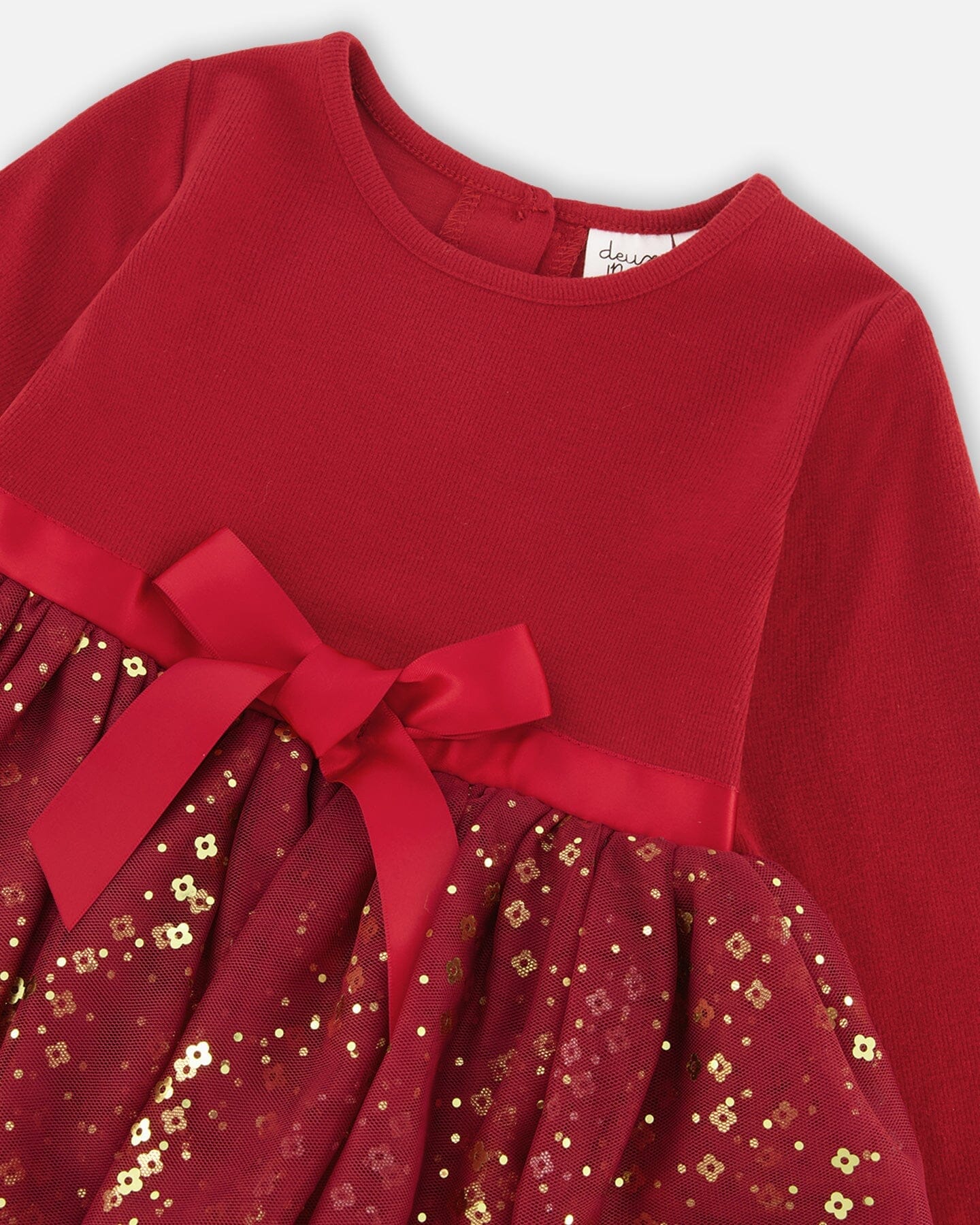 Bi-Material Long Sleeve Dress With Glittering Tulle Skirt Burgundy - F20NG90_775