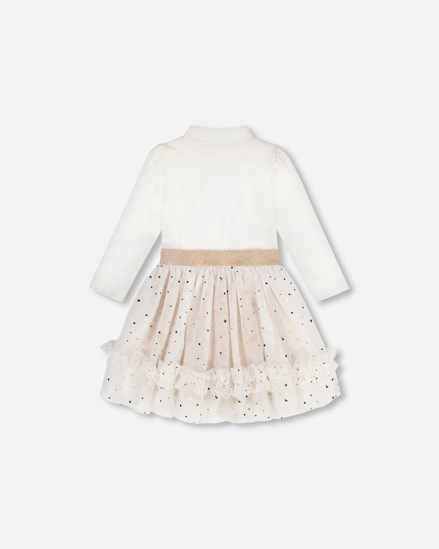 Bi-Material Mock Neck Dress With Glittering Tulle Skirt Off White - F20NG92_101