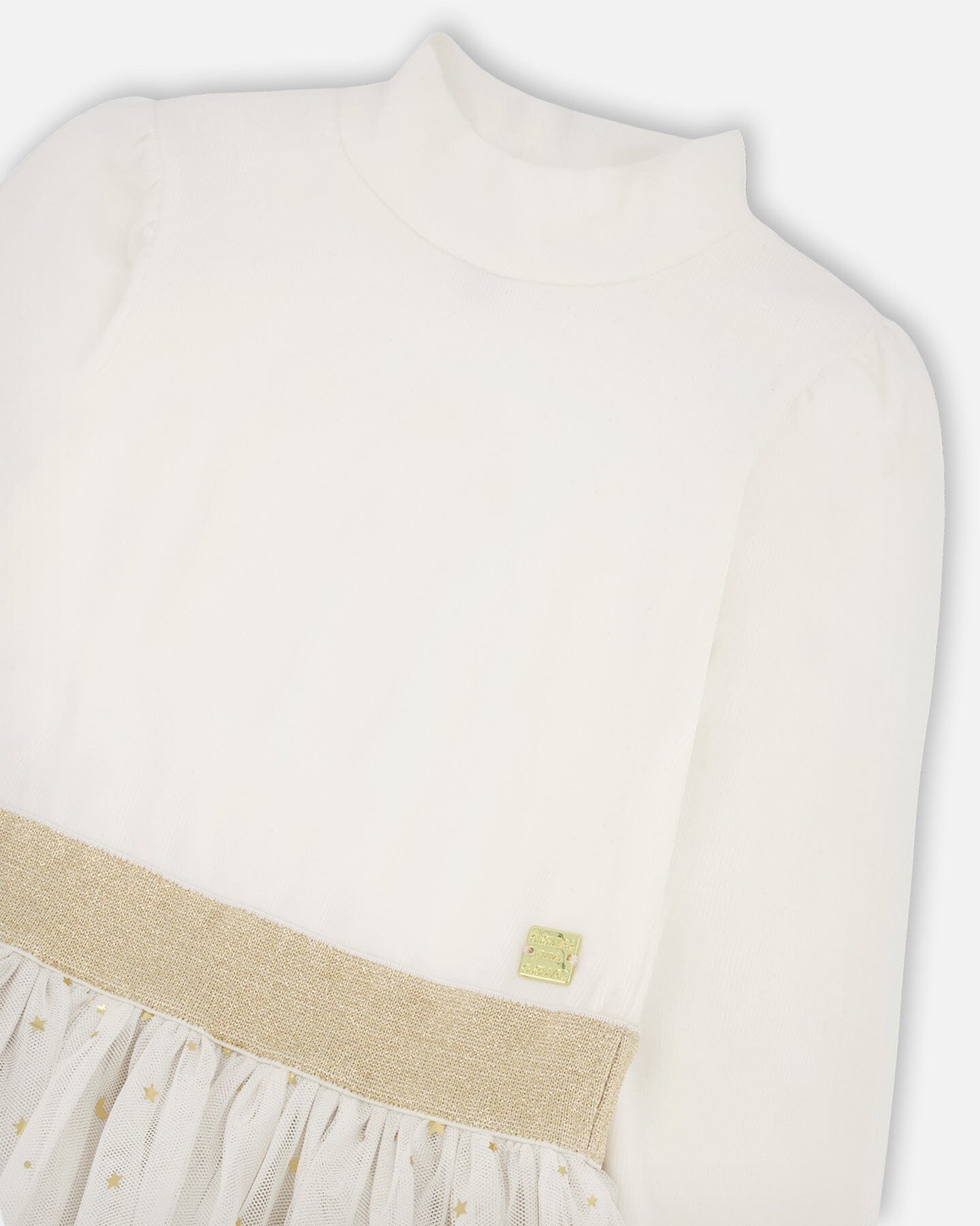 Bi-Material Mock Neck Dress With Glittering Tulle Skirt Off White - F20NG92_101