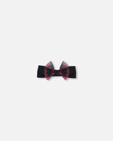 Bandeau avec nœud papillon en tulle à carreaux buffalo rouge et noir