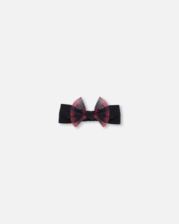 Headband With Tulle Bow Black Buffalo Plaid - F20NGHB_999