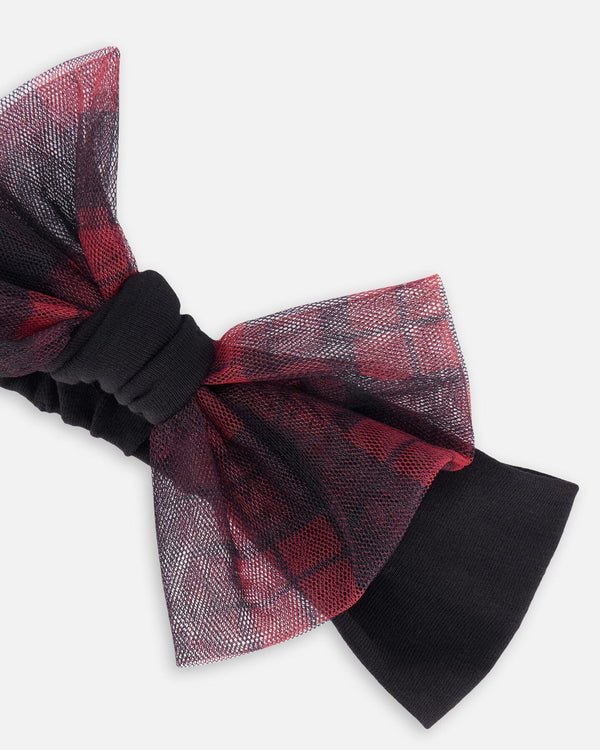 Headband With Tulle Bow Black Buffalo Plaid - F20NGHB_999