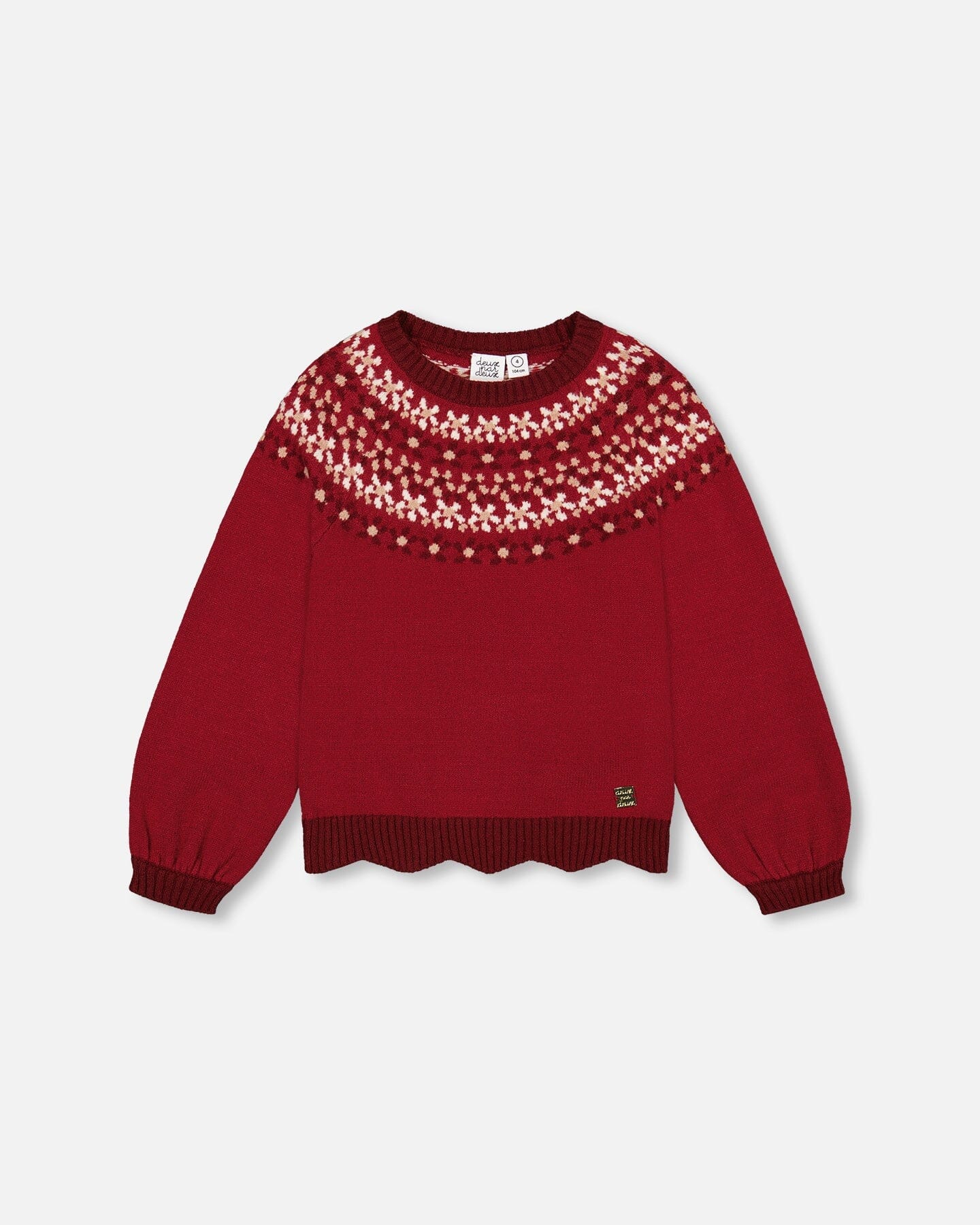 Intarsia Sweater With Long Puff Sleeves Burgundy - F20NGT71_775