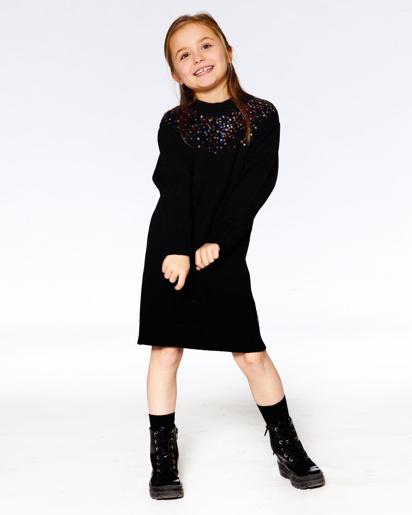 Black Knitted Dress With Sequins - F20NGT93_999