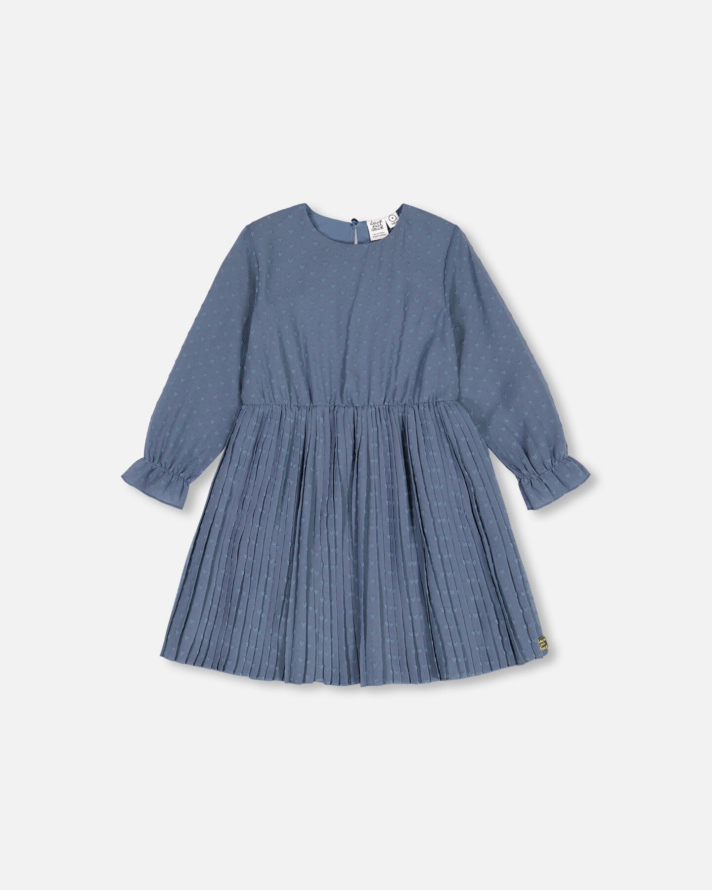 Chiffon Swiss Dot Heart Dress With Pleated Skirt Old Blue - F20O91_477