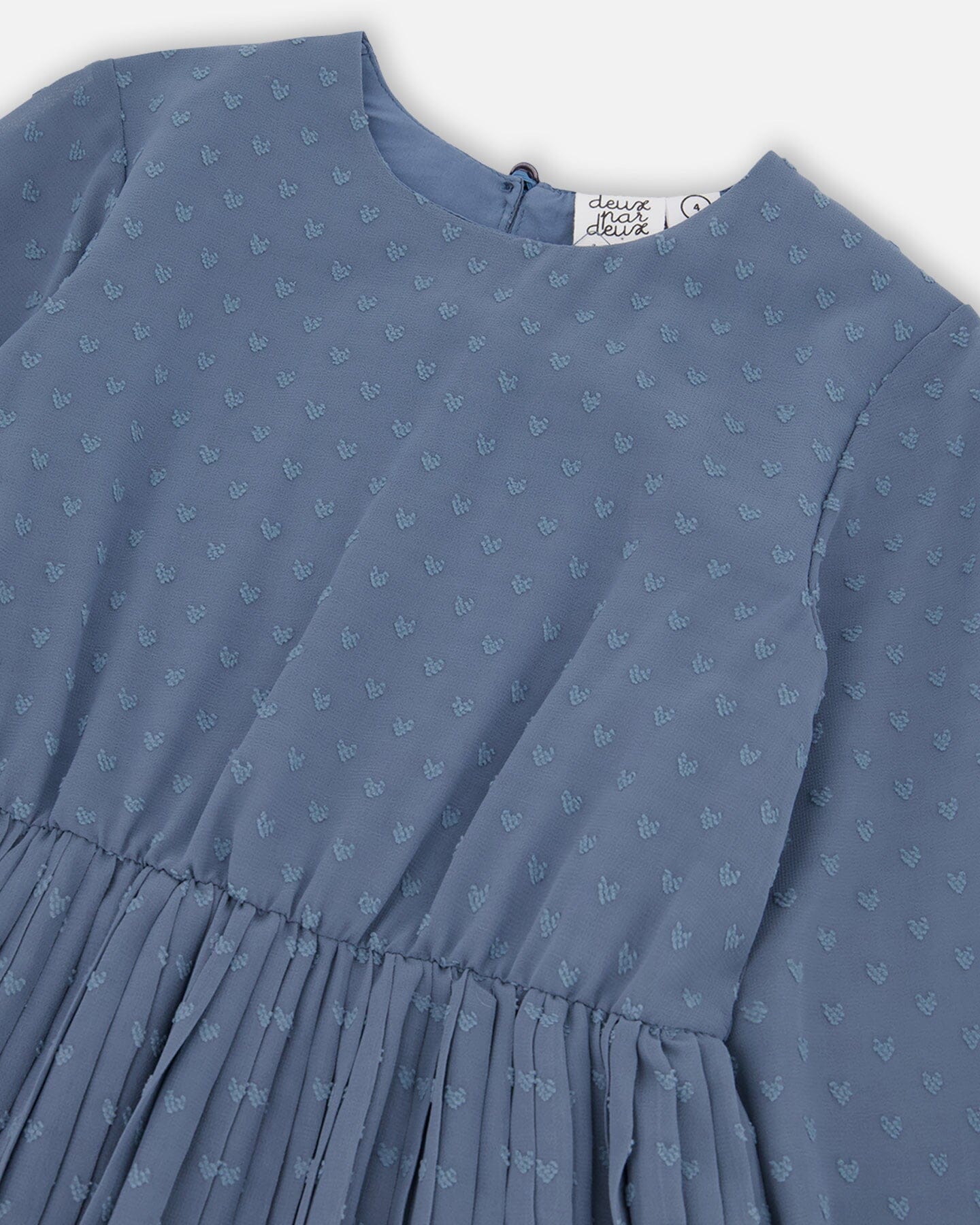 Chiffon Swiss Dot Heart Dress With Pleated Skirt Old Blue - F20O91_477