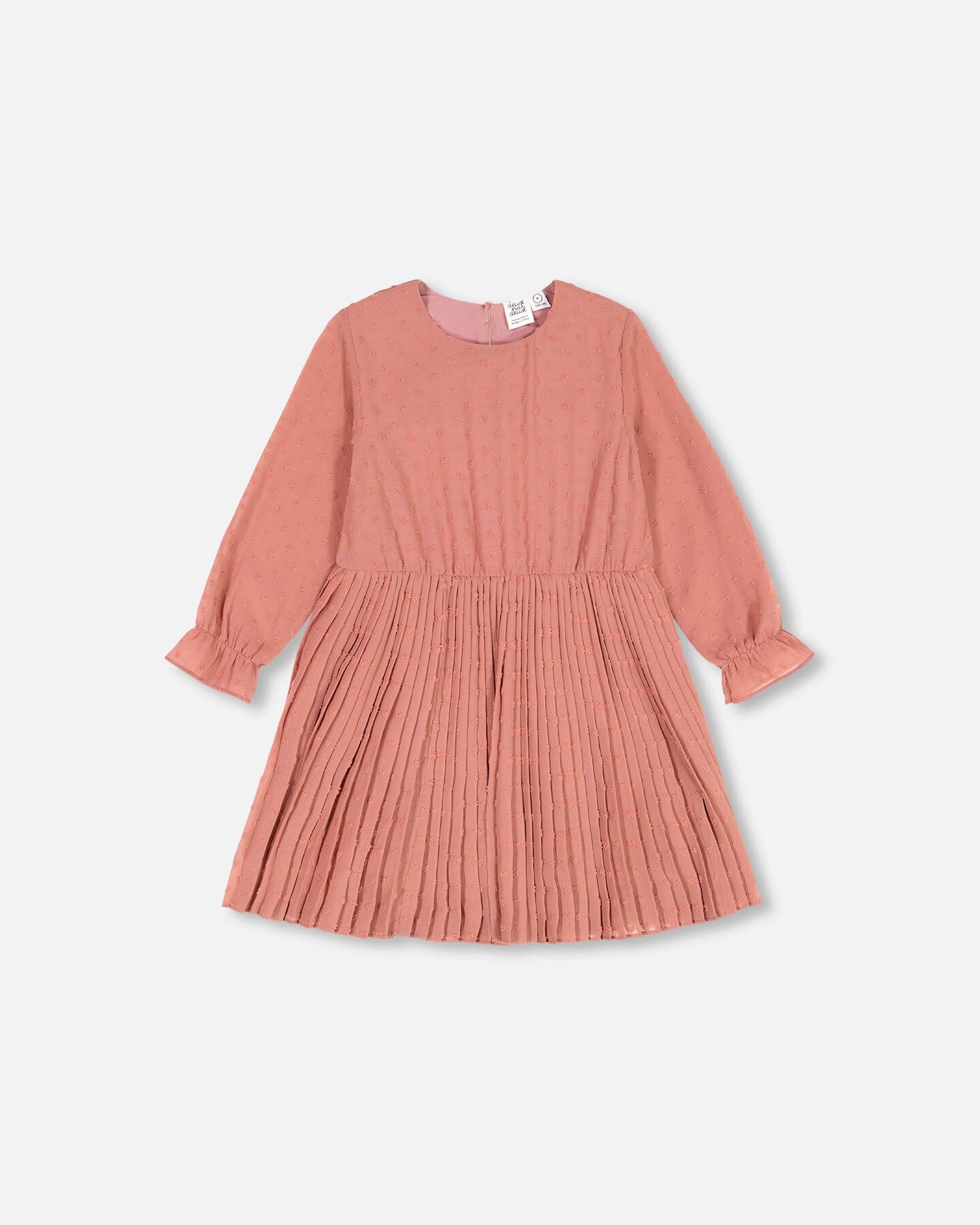 Chiffon Swiss Dot Heart Dress With Pleated Skirt Pink Cinnamon - F20O91_676