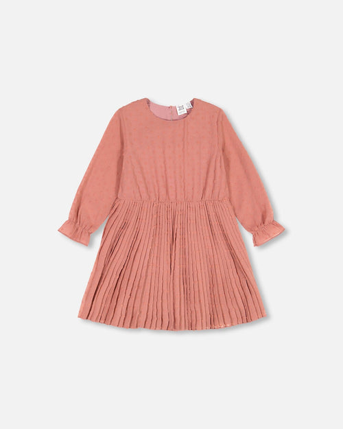 Chiffon Swiss Dot Heart Dress With Pleated Skirt Pink Cinnamon - F20O91_676
