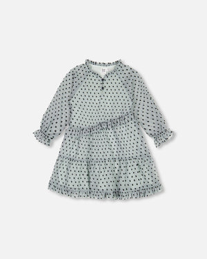 Chiffon Swiss Dot Dress With Frills Tea Green - F20O93_000