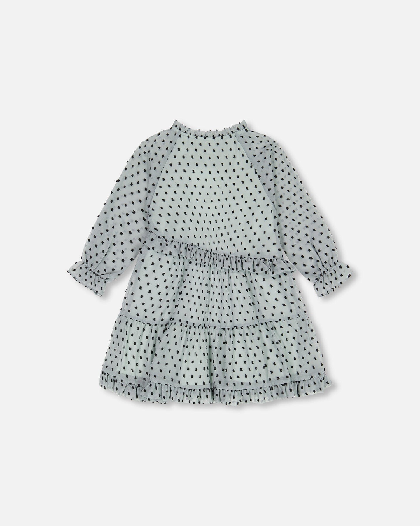 Chiffon Swiss Dot Dress With Frills Tea Green - F20O93_000