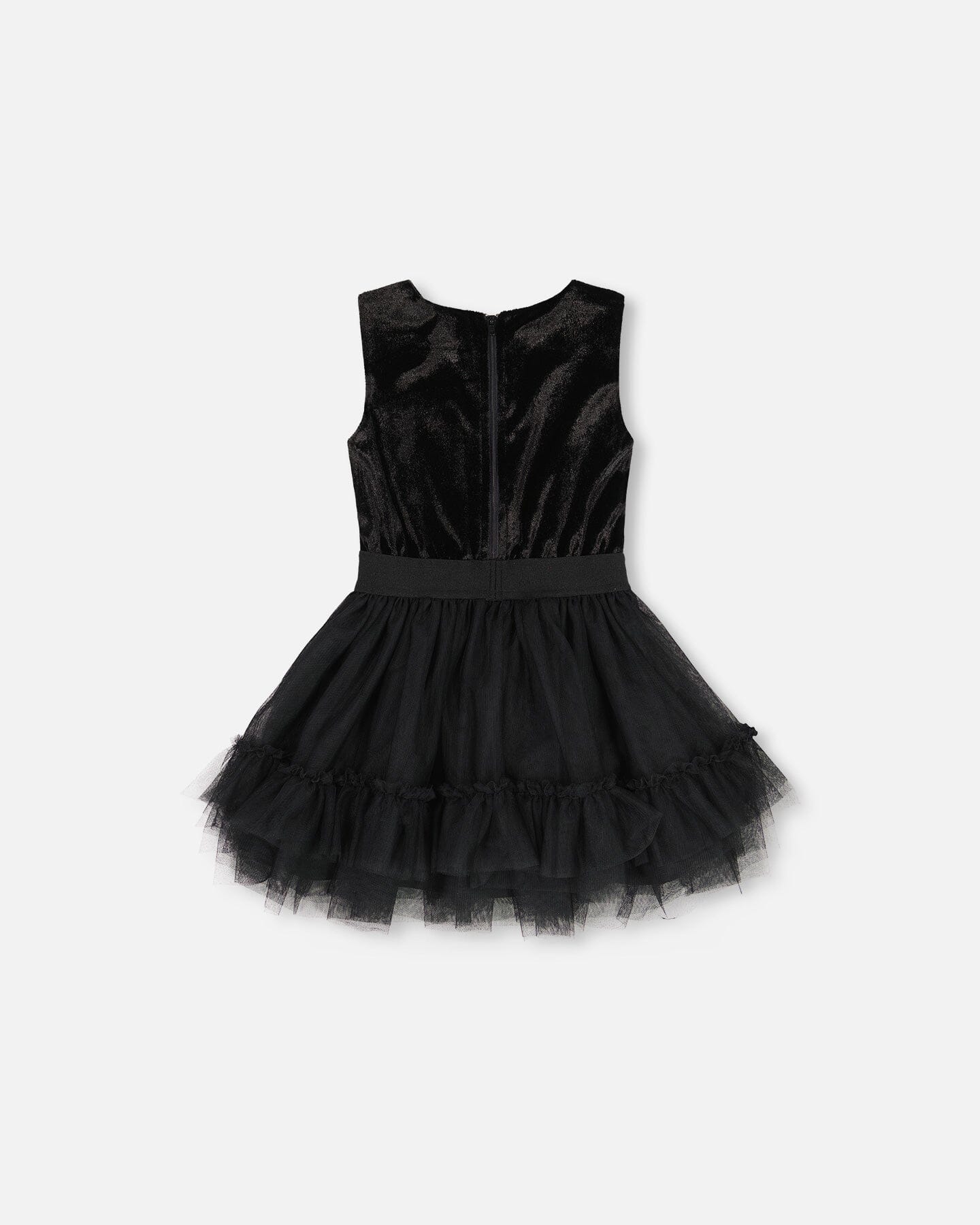 Bi-Material Sleeveless Velvet Dress With Tulle Skirt Black - F20O98_999
