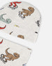 Organic Cotton Printed Dinosaur Hat And Bib Set Oatmeal Mix - F20PA10_050