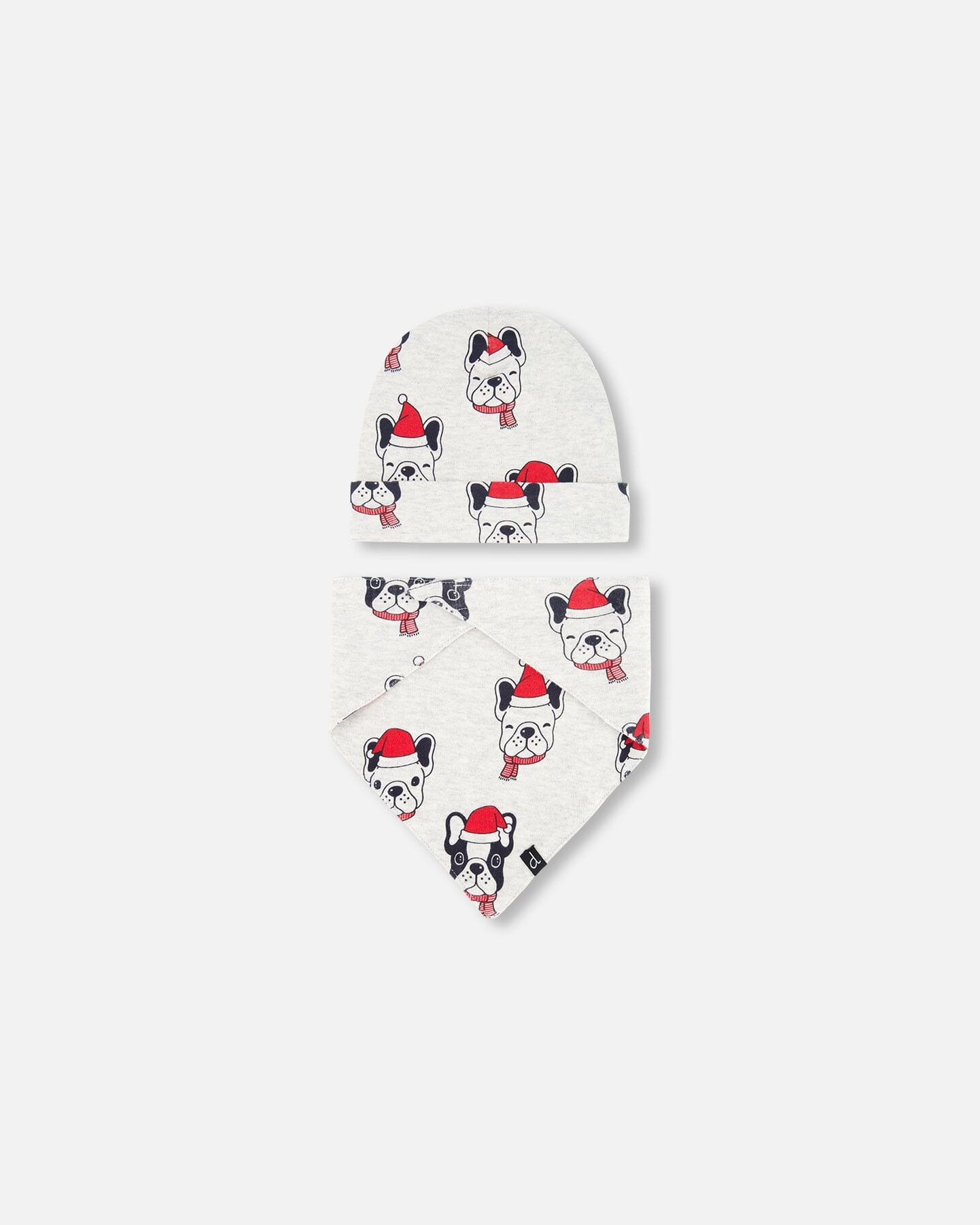 Organic Cotton Printed Christmas Dogs Hat And Bib Set Oatmeal Mix - F20PA10_052