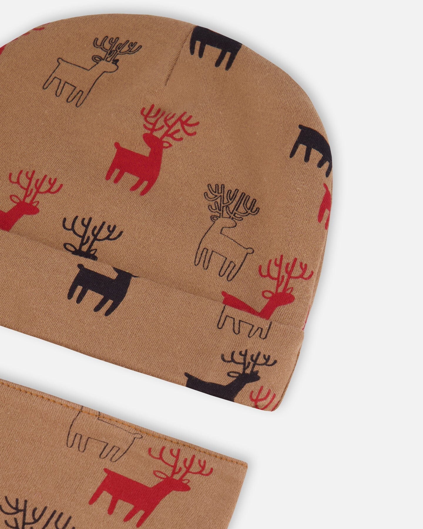 Organic Cotton Printed Reindeers Hat And Bib Set Nutmeg - F20PA10_053