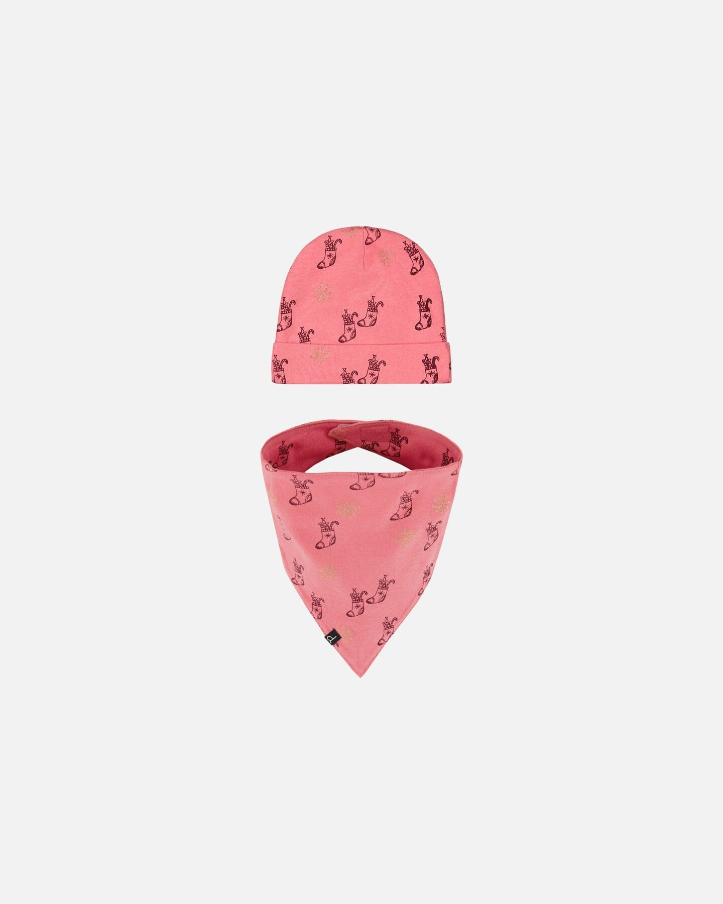 Organic Cotton Printed Christmas Stocking Hat And Bib Set Pink - F20PA10_059